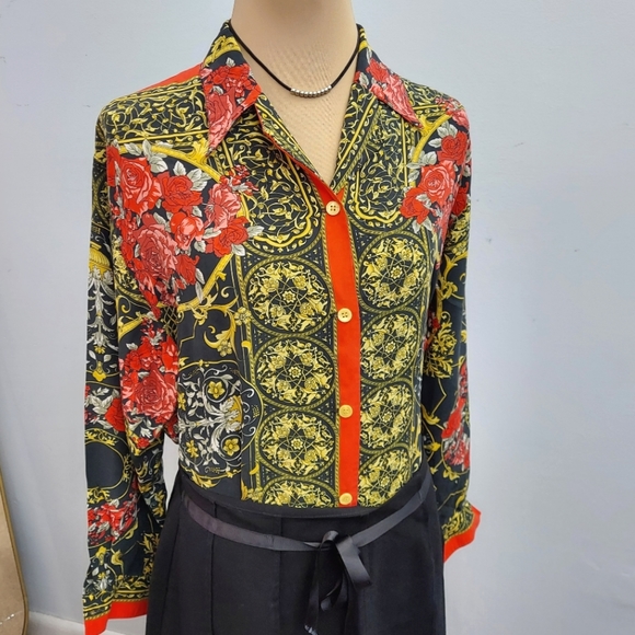 Cedars Long Sleeve Floral Silk Blouse, sz M - Picture 1 of 10
